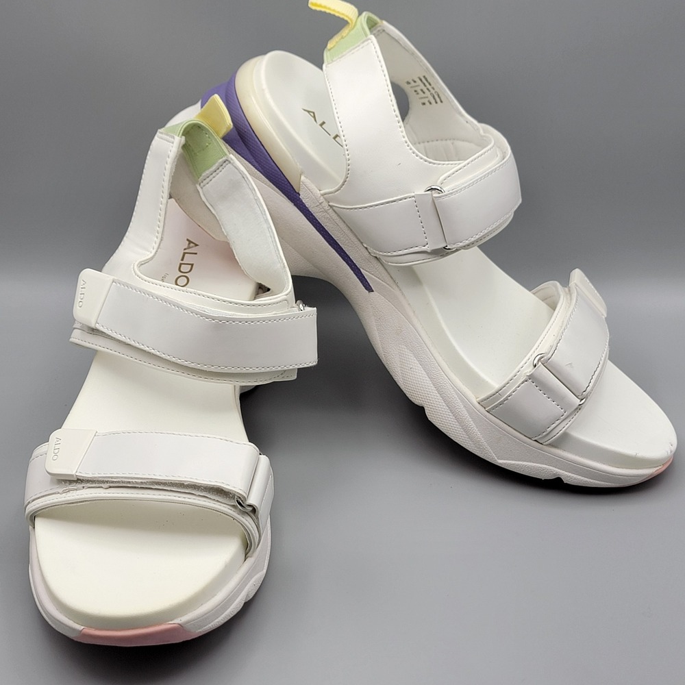 Aldo Women White Platform Sandals Colorblock Chunky Sporty Strappy Shoes Size 10
